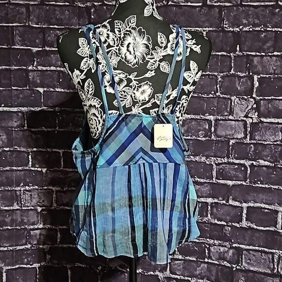We The Free Boho Size Large Blue Plaid Halter Top NWT - Picture 5 of 6